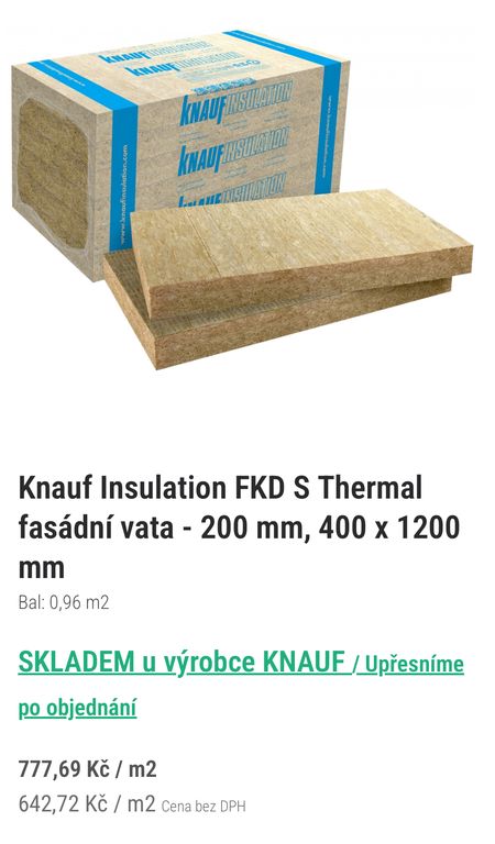 Fasádní vata FDK S Thermal Knauf 200mm