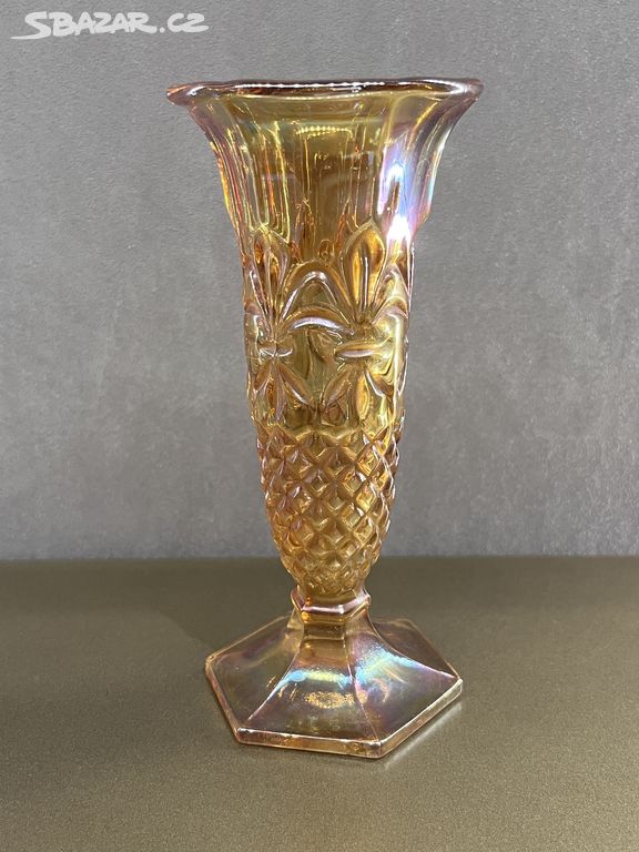 Váza irisovane ambrove sklo styl art deco Rosice