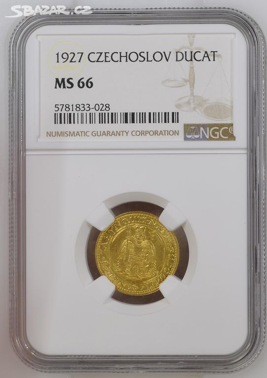 SVATOVÁCLAVSKÝ 1 DUKÁT 1927 - NGC - MS66 - VZÁCNÝ