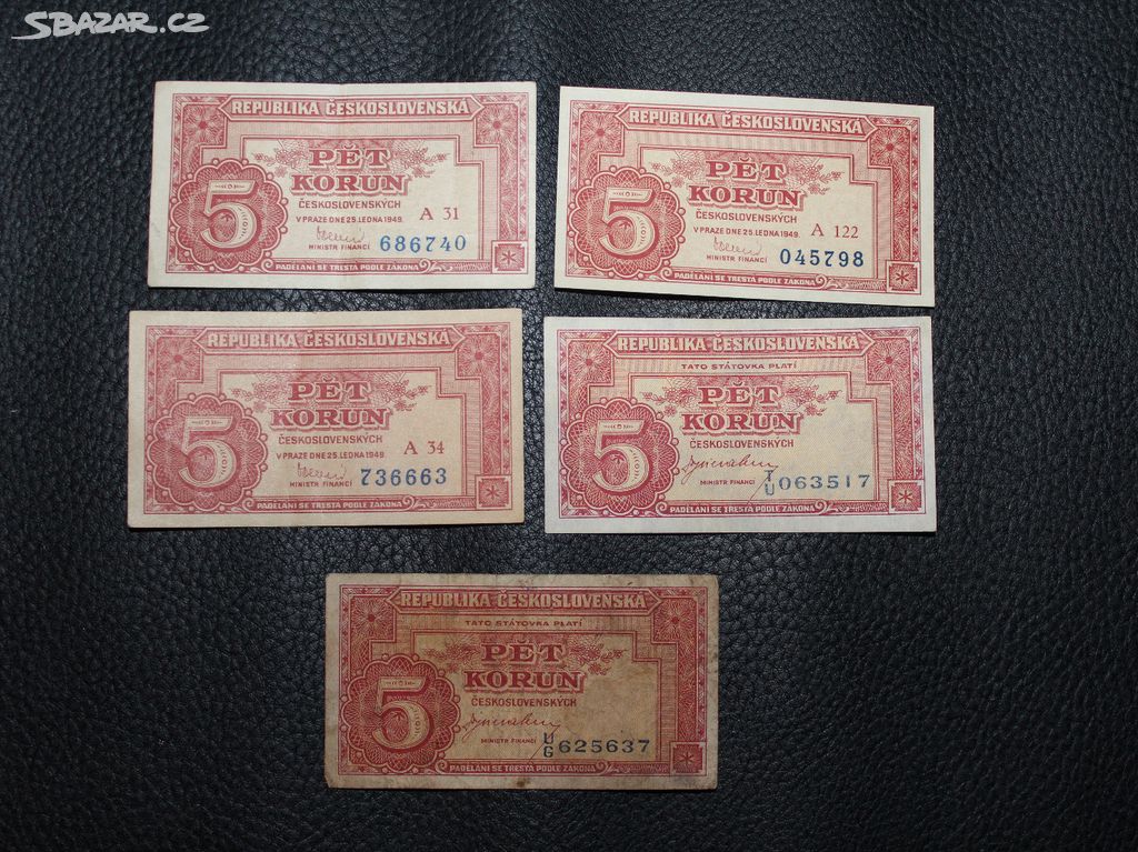 5 X 5 Kčs Koruna serie A 1949 - TU a UG bez data