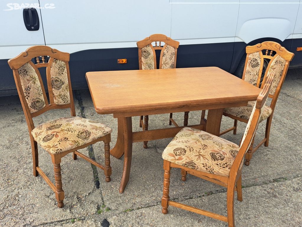 Jídelní stůl se židlemi, 4 ks, čalouněné