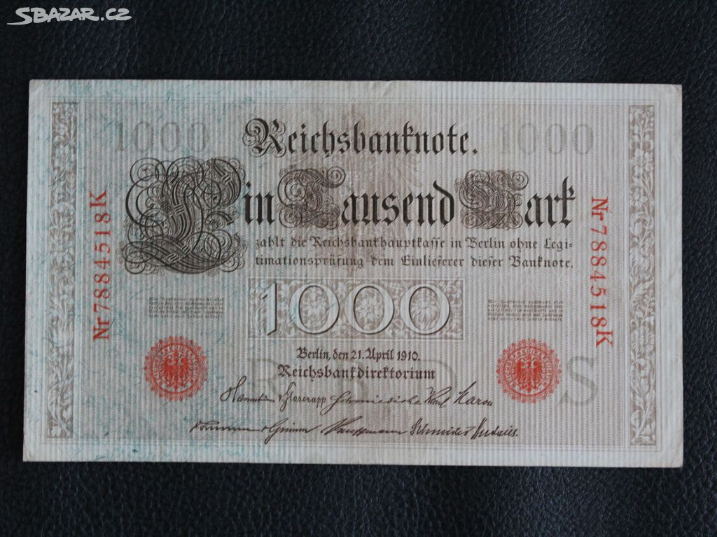 Výmarská Republika 1000 Marek 1910 Červený tisk