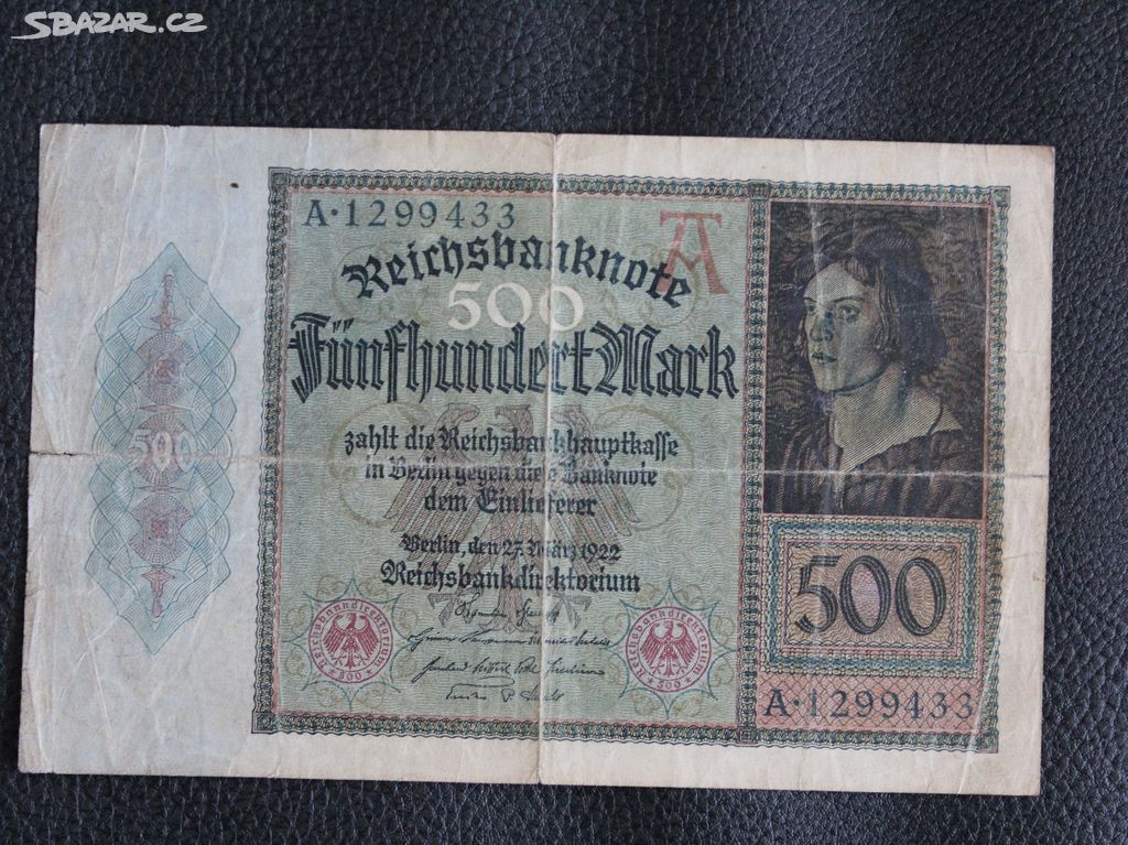 Výmarská Republika 500 Marek 27.3.1922