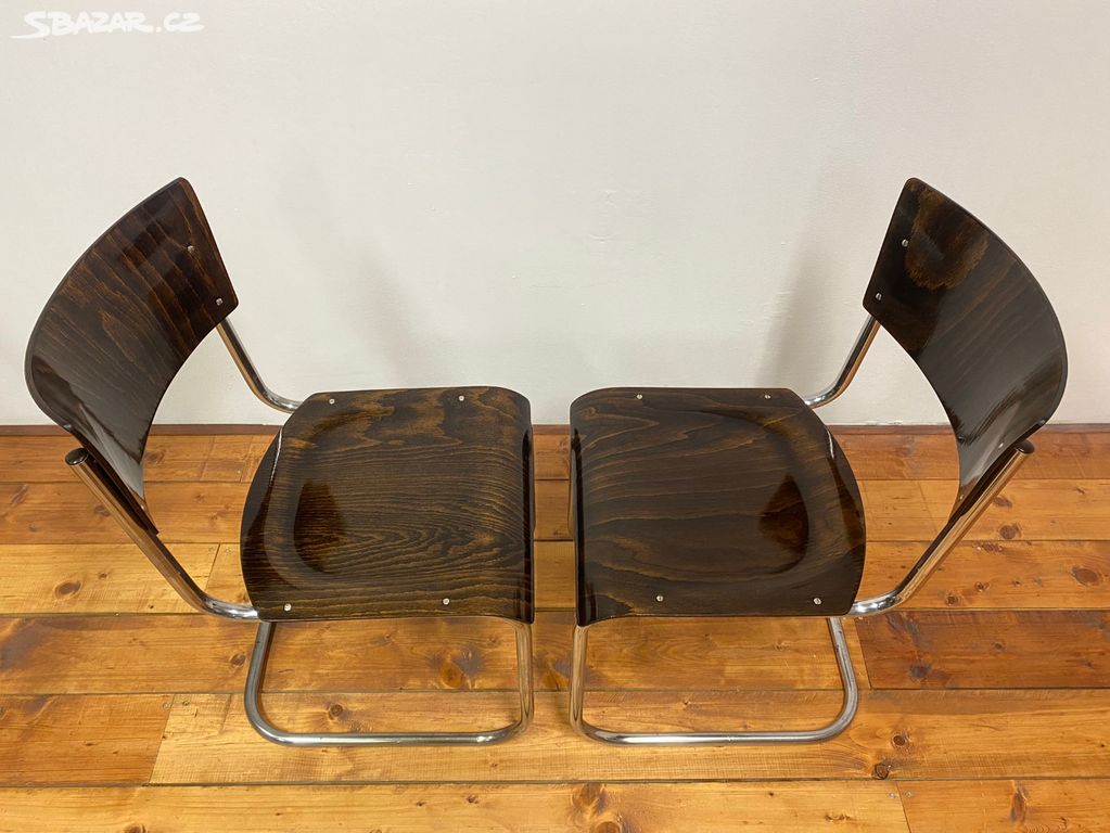 Chromované židle po náročné renovaci - šelak - 2ks