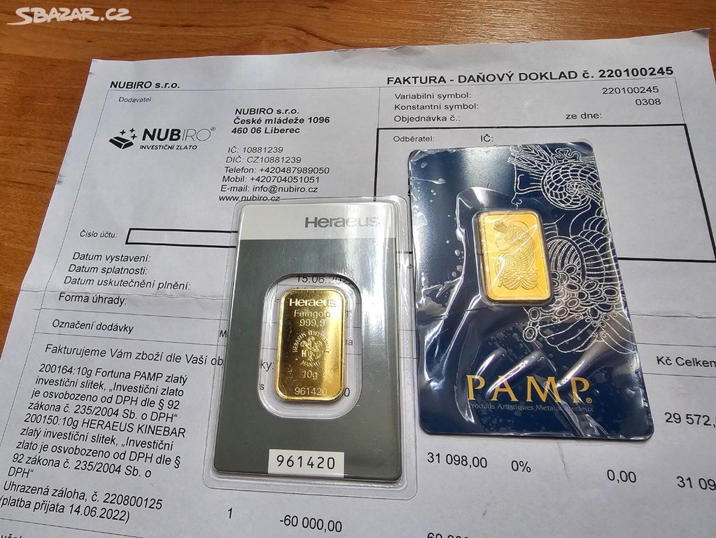 Investiční zlato 20g Fortuna PAMP + HERAEUS KINEB