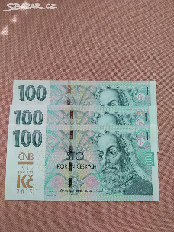 Bankovka 100 Kč 1919 - 2019 s přítiskem super stav