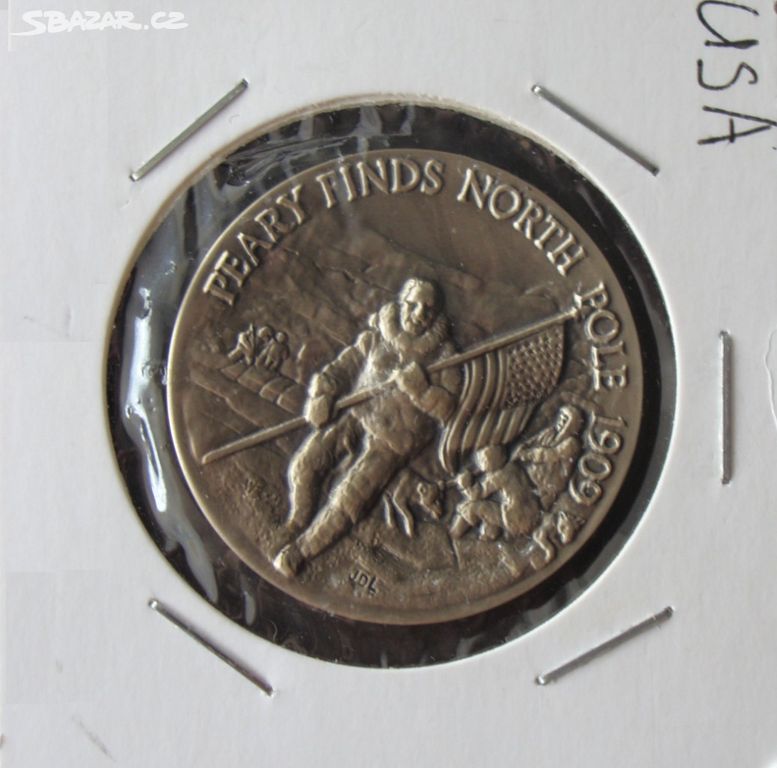 medaile stříbrná Peary Finds North Pole 1909 UNC