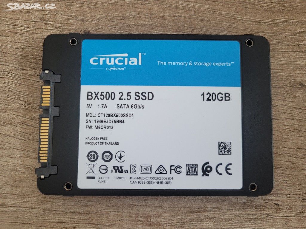 Pevný disk SSD 2,5" Crucial BX500, 120GB.