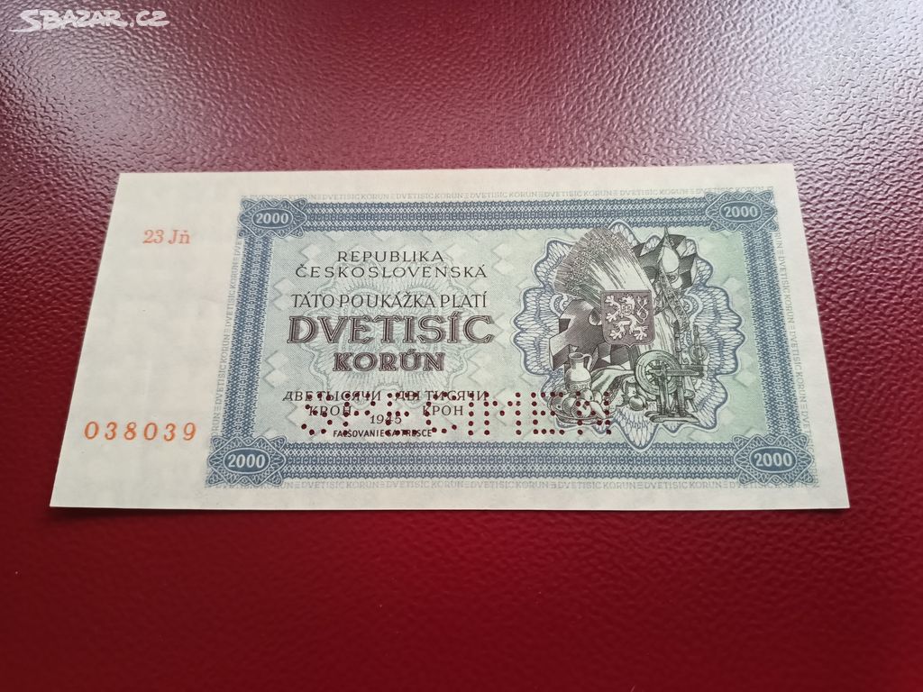 Bankovka 2000 korun 1945 UNC perf.