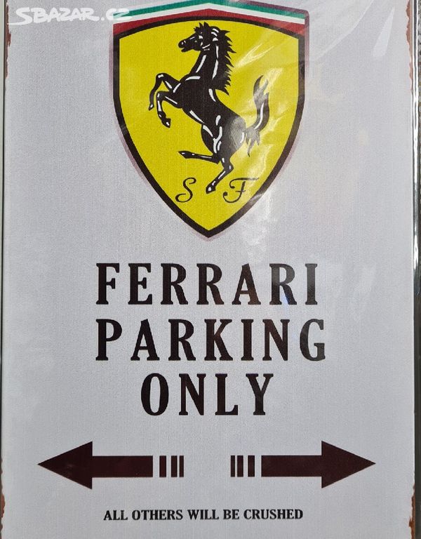 Plechová cedule WARNING FERRARI