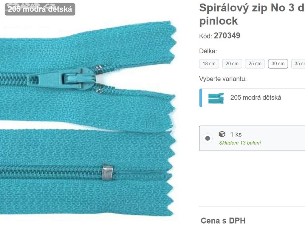 Spiralovy zip svetle modry