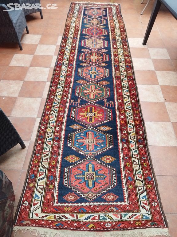 Starožitný perský koberec orig KAZAK 435 x 110 cm