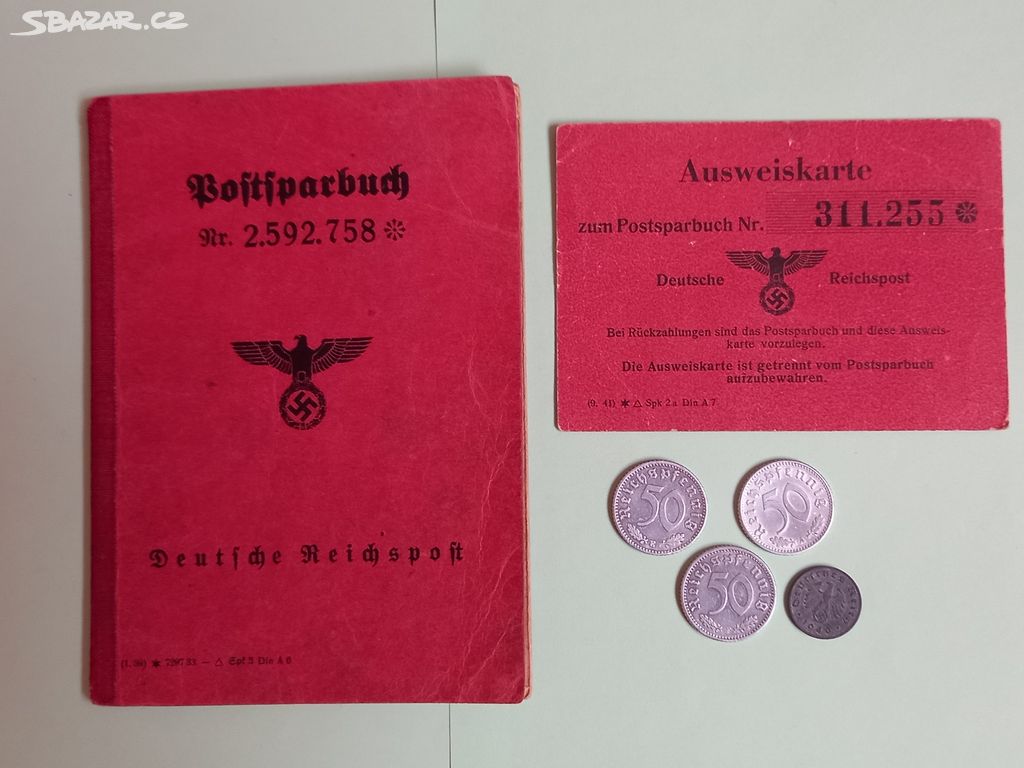 Postsparbuch + Ausweiskarte 1940 +Reichspfennig