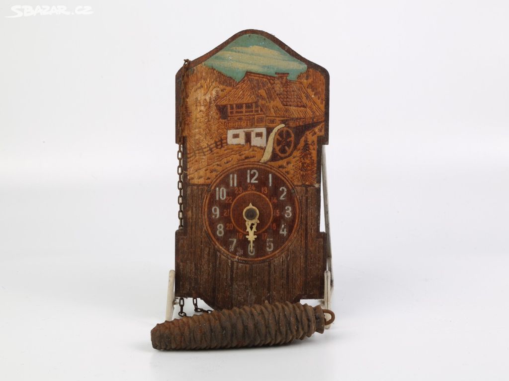 Krásné staré dřevěné kyvadlové hodiny - malované