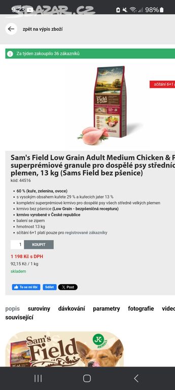Sam's Field Low Grain Adult Medium Chicken 13kg