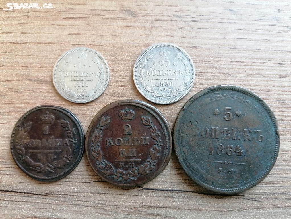 Rusko sbírka 5 mincí Alexandr I. a II., Mikuláš I