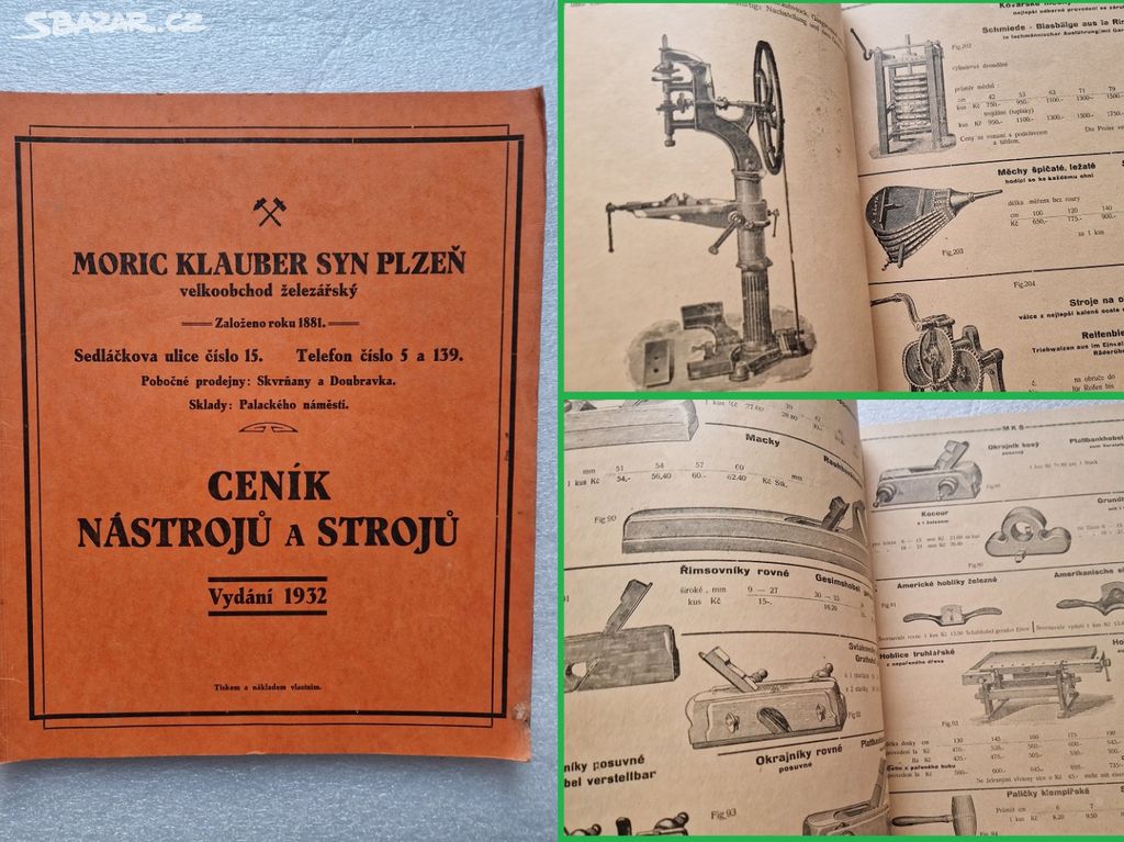 Starý katalog ceník Klauber Plzeň 1932 nářadí