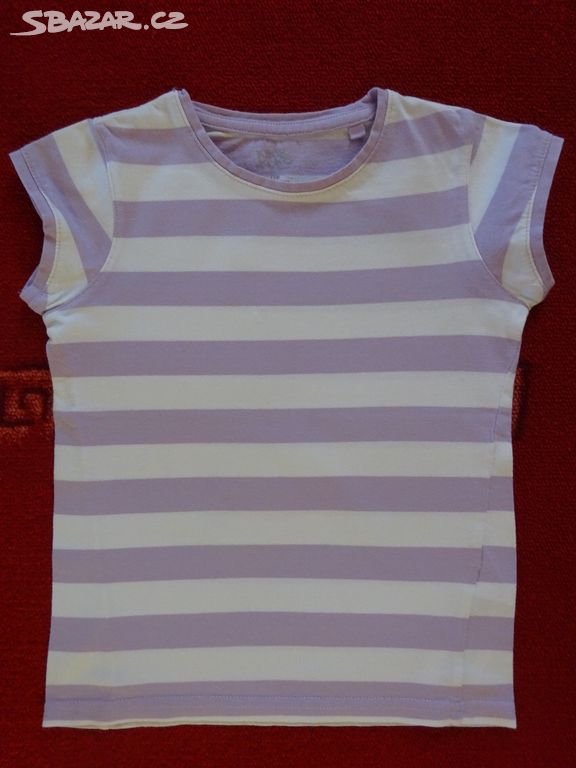 Bílo-fialové pruhované triko vel. 116