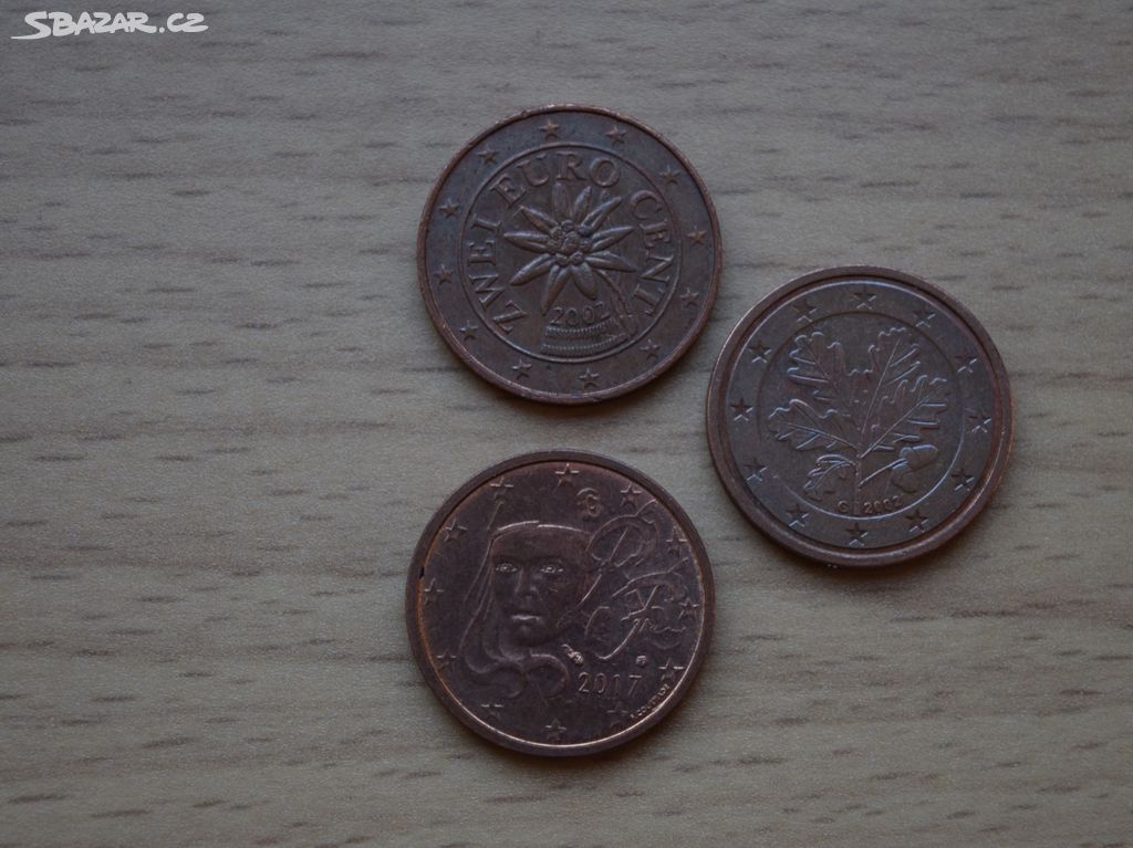Mince 2 Eurocent - Francie, Rakousko, Německo