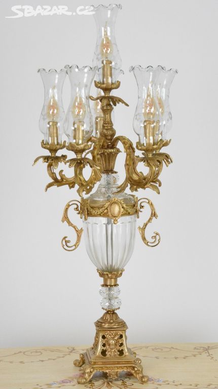 Zámecká stolní lampa - bronz-broušené sklo