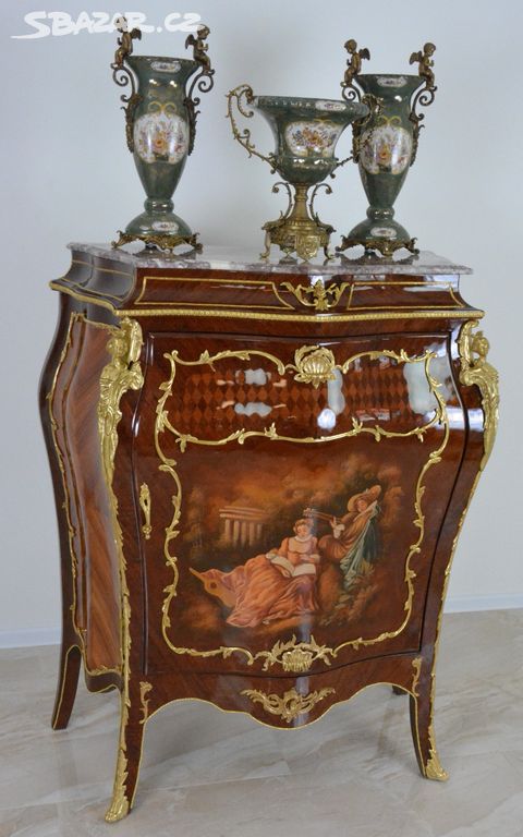 Zámecká intarzovaná komoda - malovaná-velká 132 cm