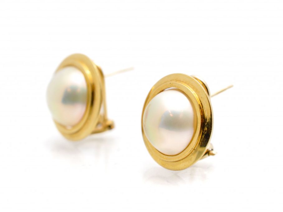 Zlaté náušnice s perlami, klipsy (17917)