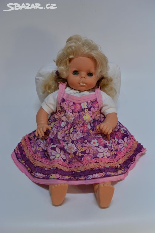 panenka 60cm s růžovými šaty blondýnka