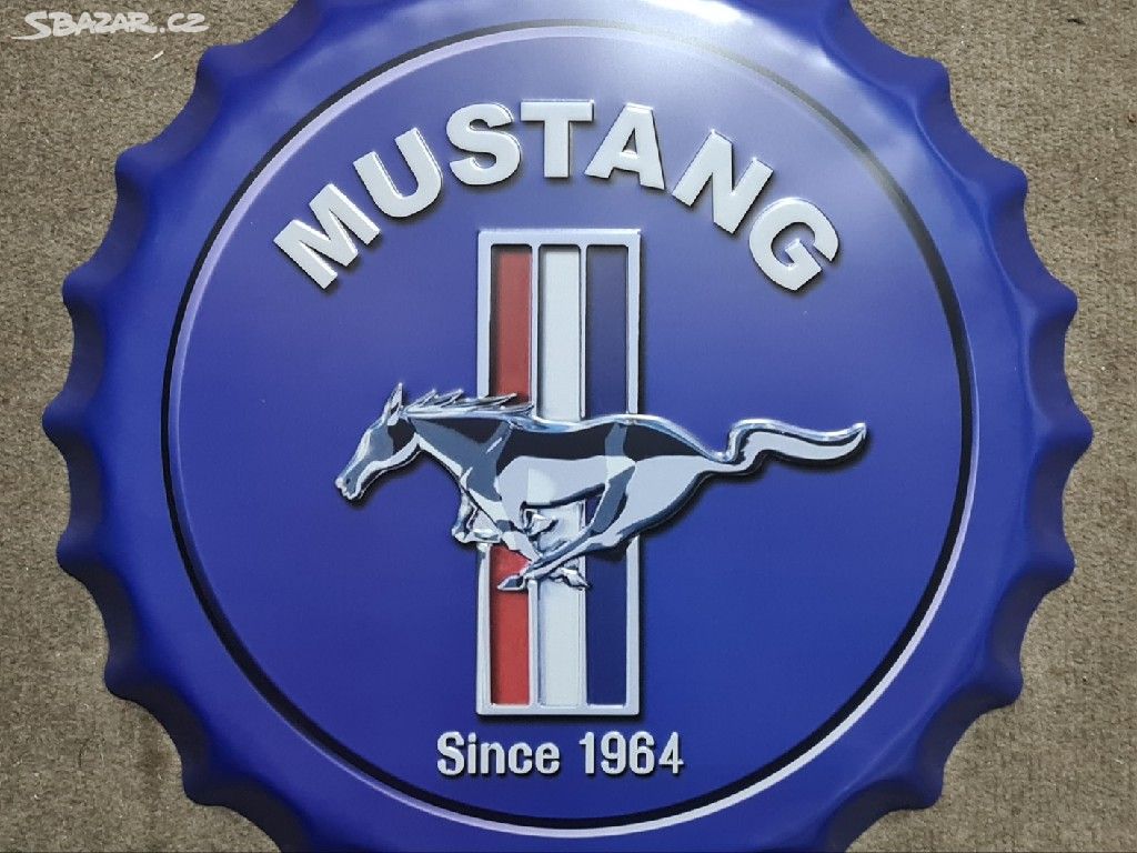 Velká plechová retro cedule pivní zátka MUSTANG