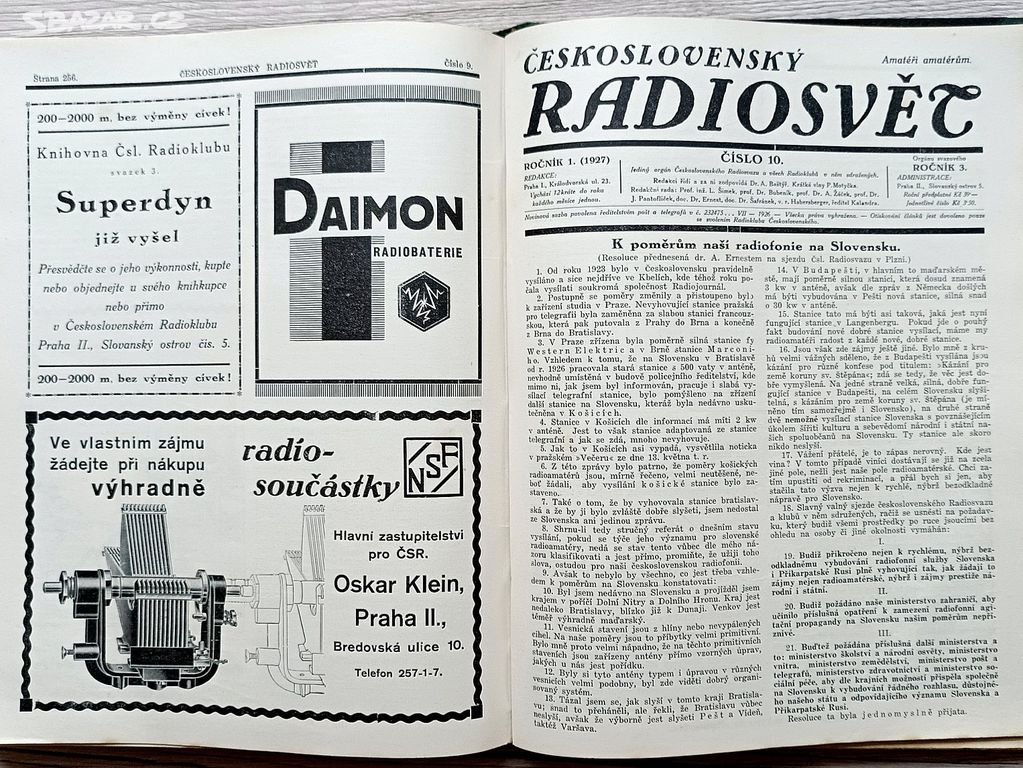 Časopisy ČESKOSLOVENSKÝ RADIOSVĚT, 1. ročník 1927