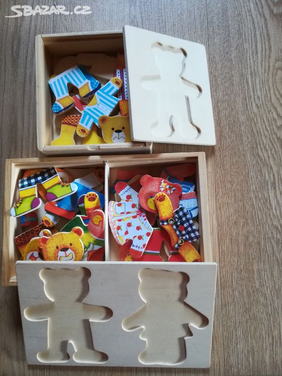 Puzzle dřevěné medvídci a ptačí domino.