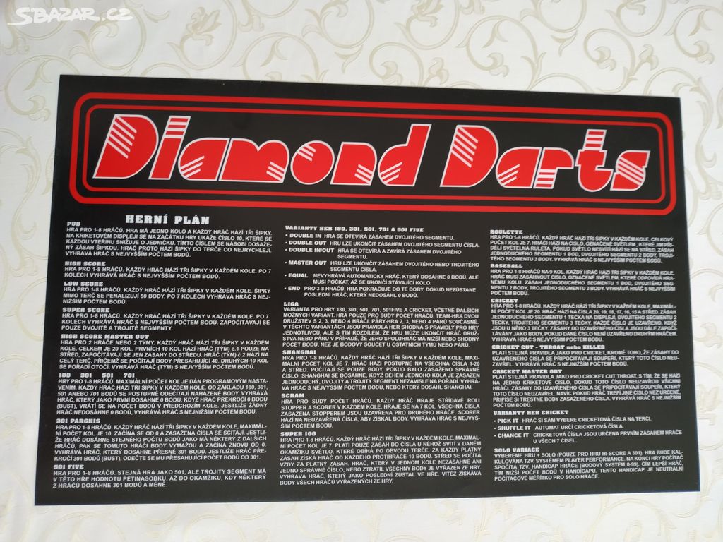 Šipkový automat Diamond Darts III HERNÍ PLÁN