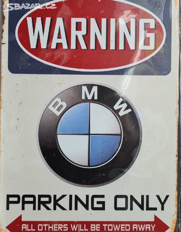 Plechová cedule WARNING BMW