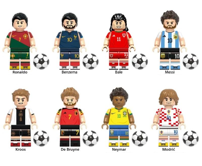 8x fotbalista s LEGO kompatibilní Ronaldo Messi aj