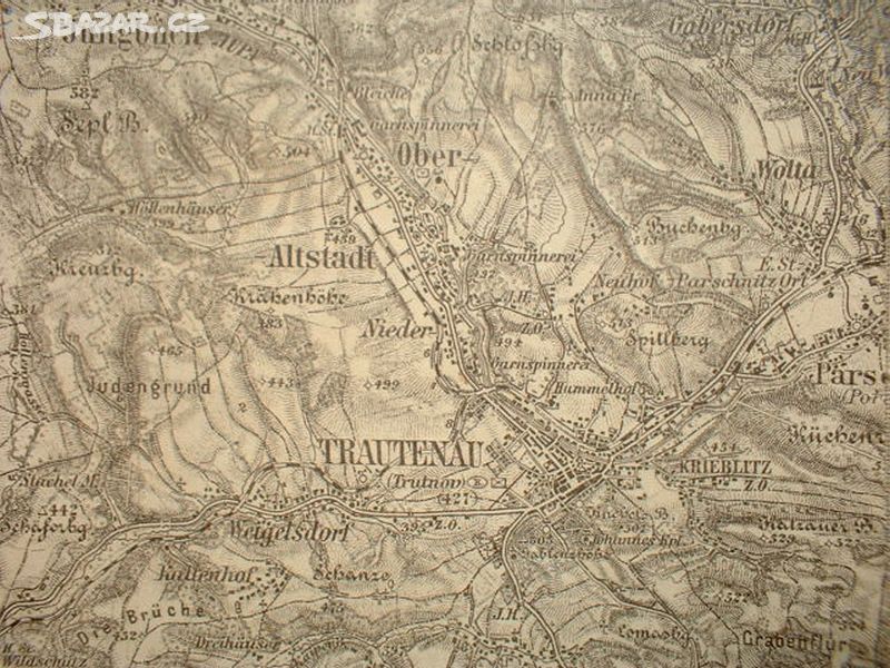 Rakousko-Uhersko vojenská mapa Trutnov a okolí
