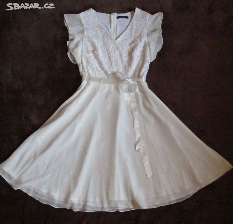 Slavnostní společenské šaty bílé s mašlí L 40