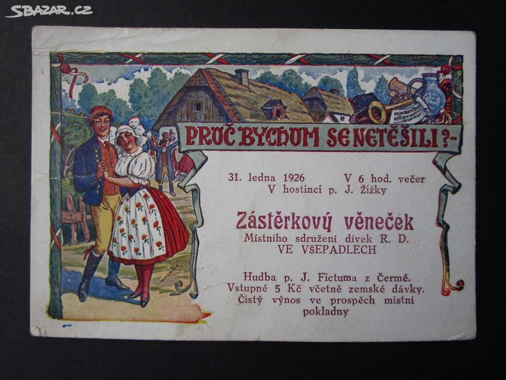 Stará plesová pozvánka, Všepadly, 1926