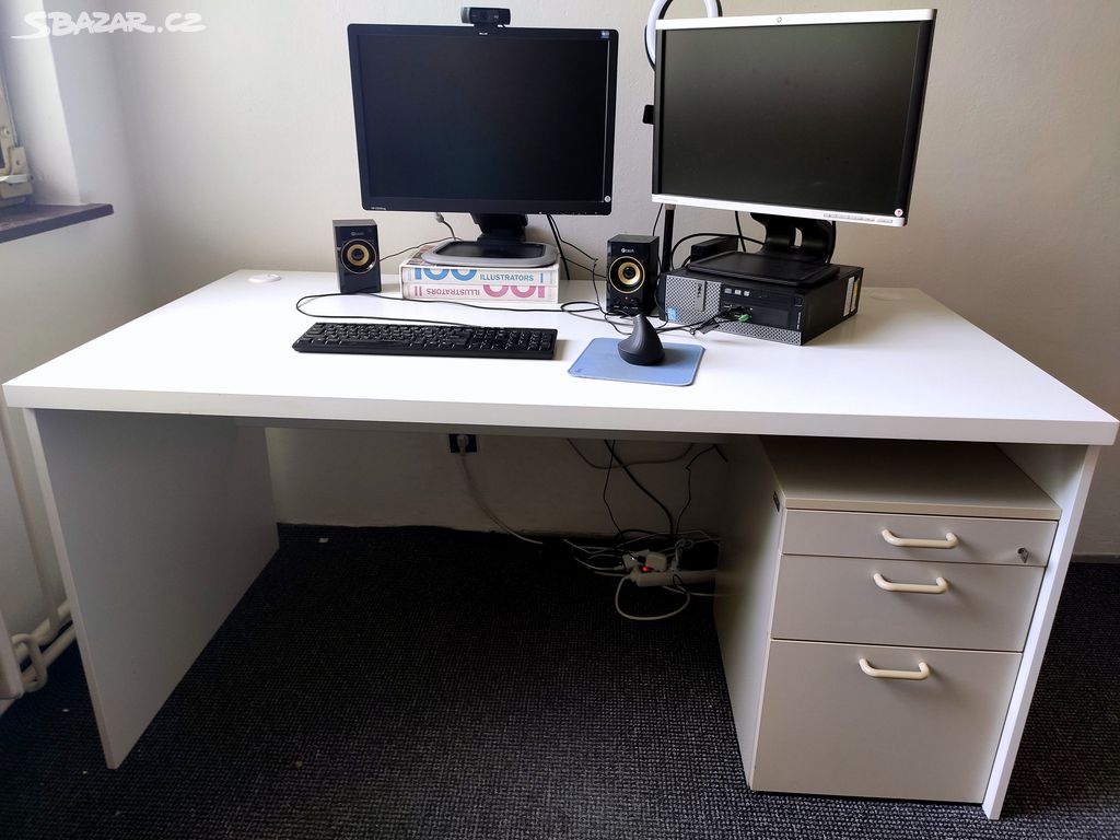 Velký kancelářský stůl bílý s šuplíky