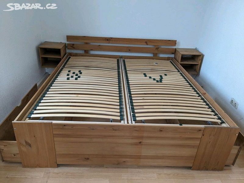 Manželská postel, lamelové rošty - pravé dřevo