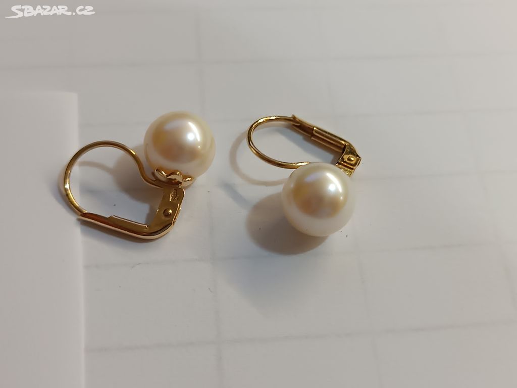 Zlaté 14 karátové náušnice visací s perlou