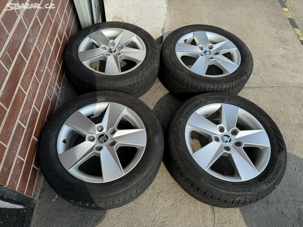 Alu 16" 5x112, orig. škoda ILIAS , pneu 80% DOT22,