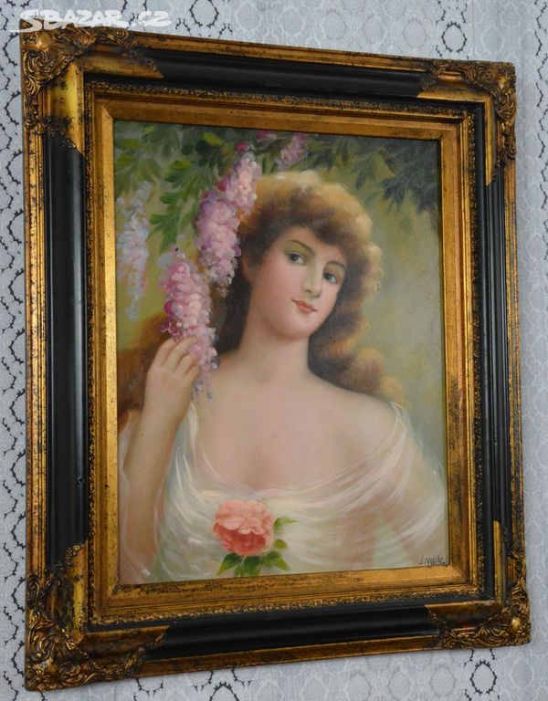 Zámecký obraz - Dáma - portrét - olej na plátně