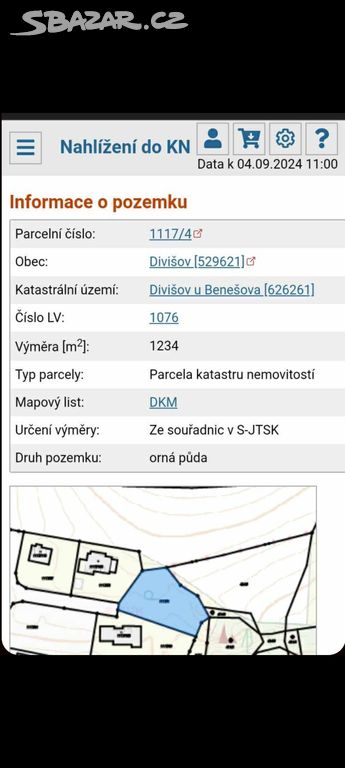 Pozemek v Divišově u Benešova