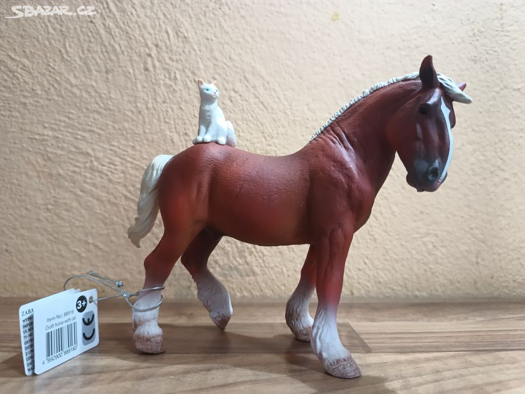 Collecta (podobné Schleich) tažný kůň s kočkou