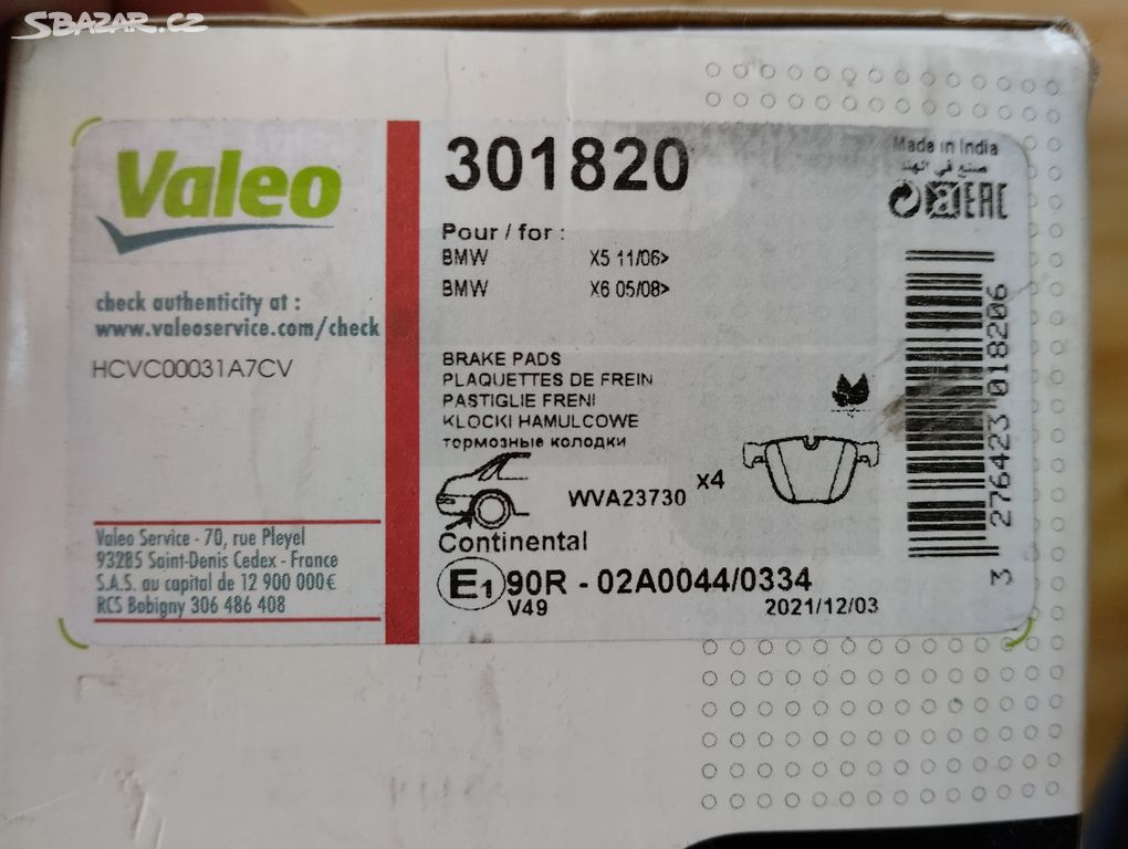 VALEO 301820 - Sada brzdových destiček