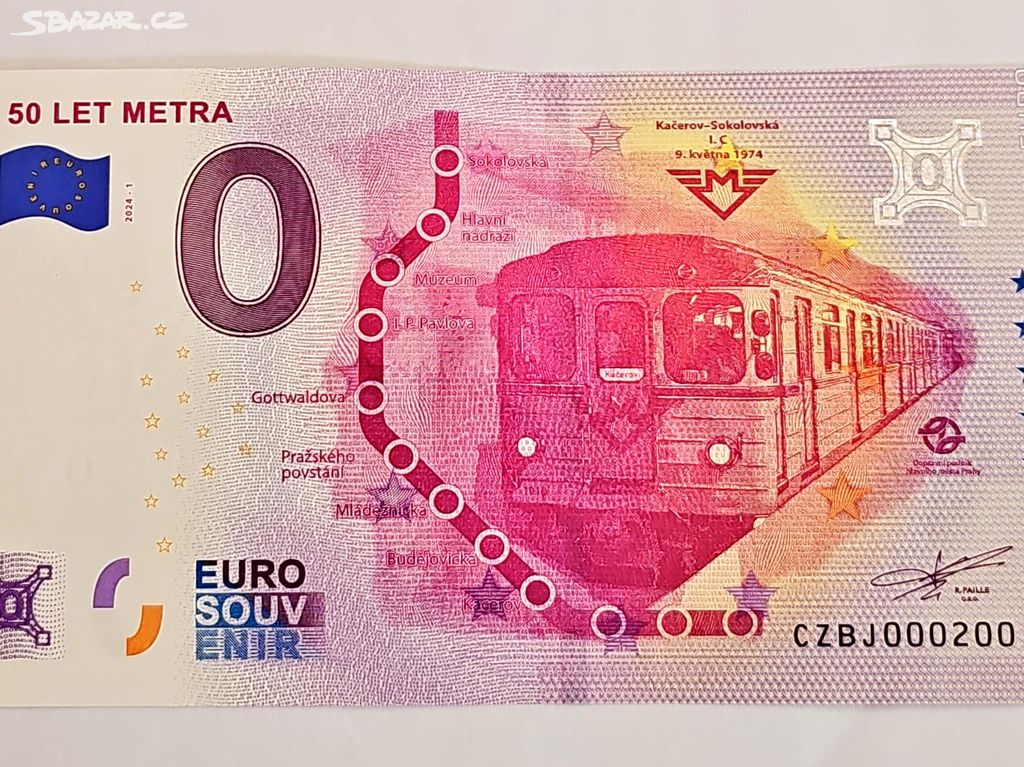 0 euro souvenir bankovka 50 let metra