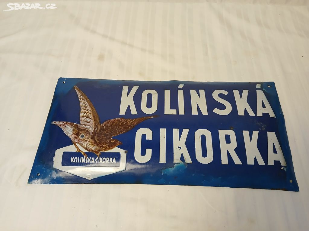 Starožitna smaltovana cedule Kolínská cikorka