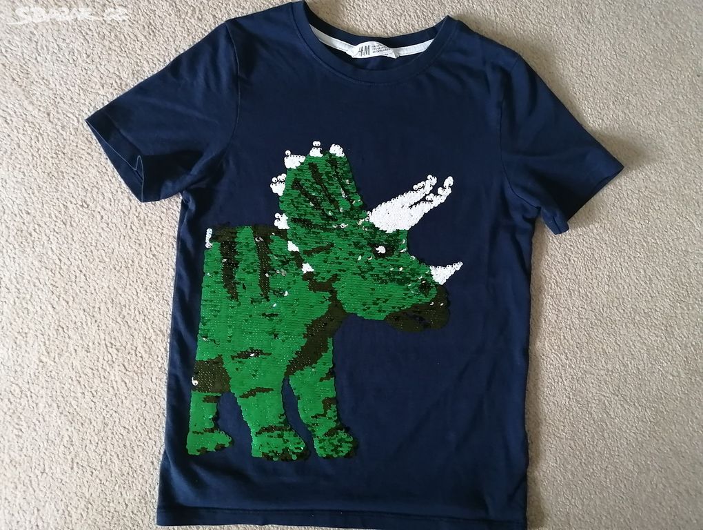 Tričko dinosaurus H&M flitry vel.134/140