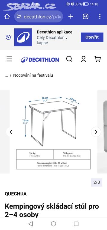 Prodám kempingový stůl - skládací