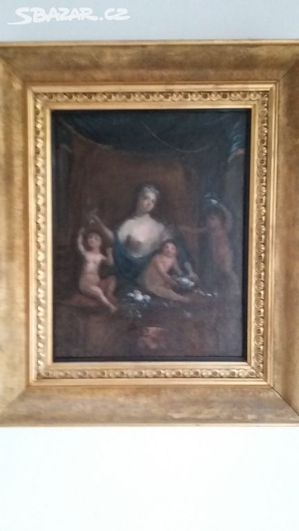 Starý obraz olej na plátně Alegorie bohyně Flóry