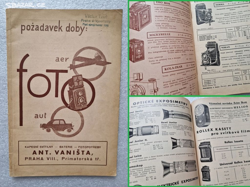 Starý reklamní katalog ceník Vaništa Praha VIII